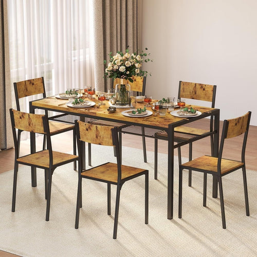 Aiho 7-Piece Dining Table Set for 6, Space-Saving Kitchen Table with Chairs, Compact Dining Furniture for Small Spaces & Apartments, Retro