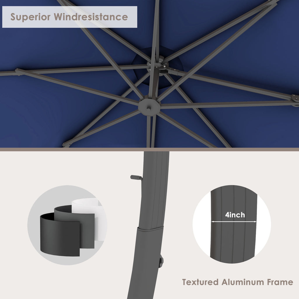 LAZZO 12ft Outdoor Patio Umbrella with Base and Lights, Aluminum Offset Cantilever Umbrella for Pool Deck, Champagne