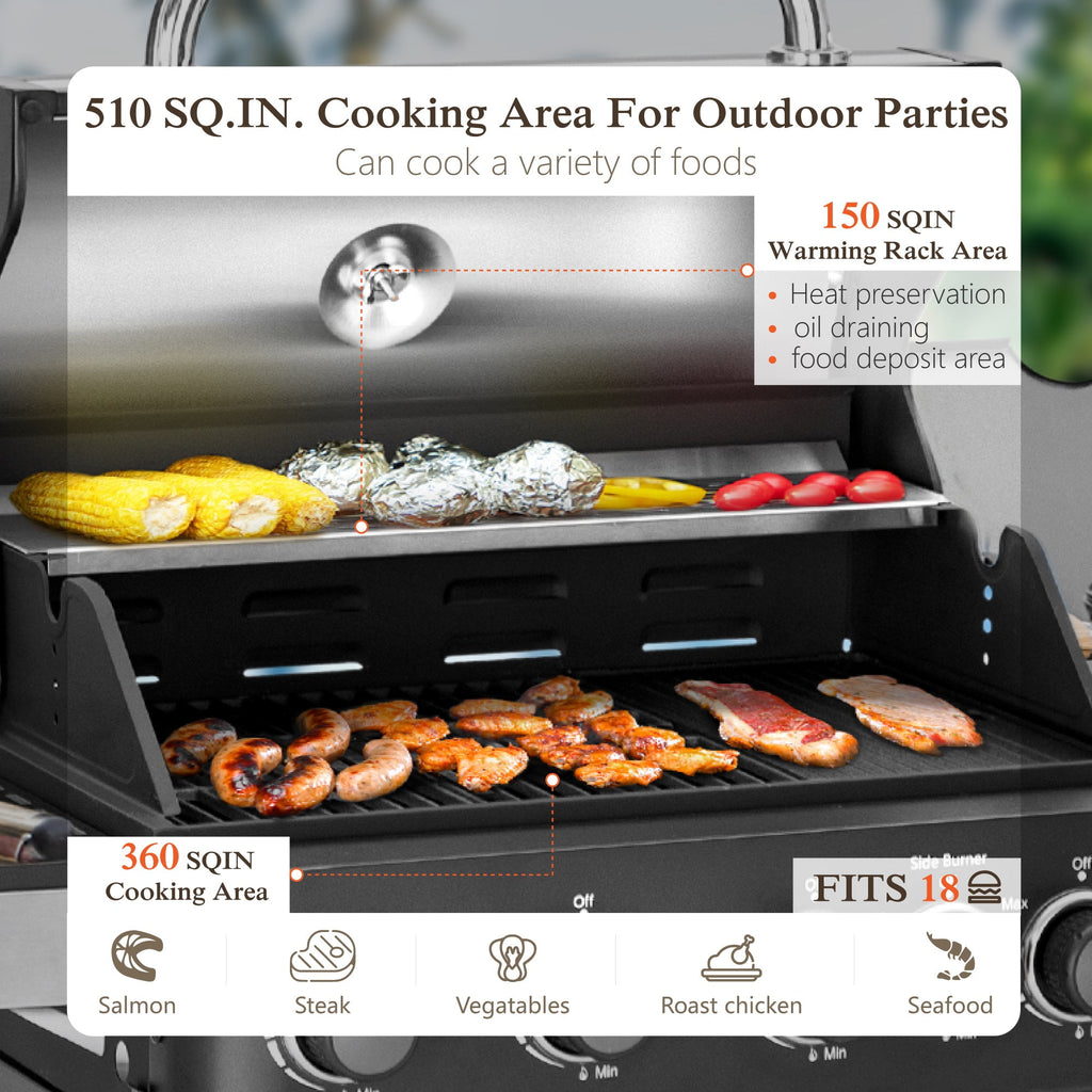 Alpha Joy 4-Burner Propane Gas Grill and Griddle Combo with Side Burner in Black