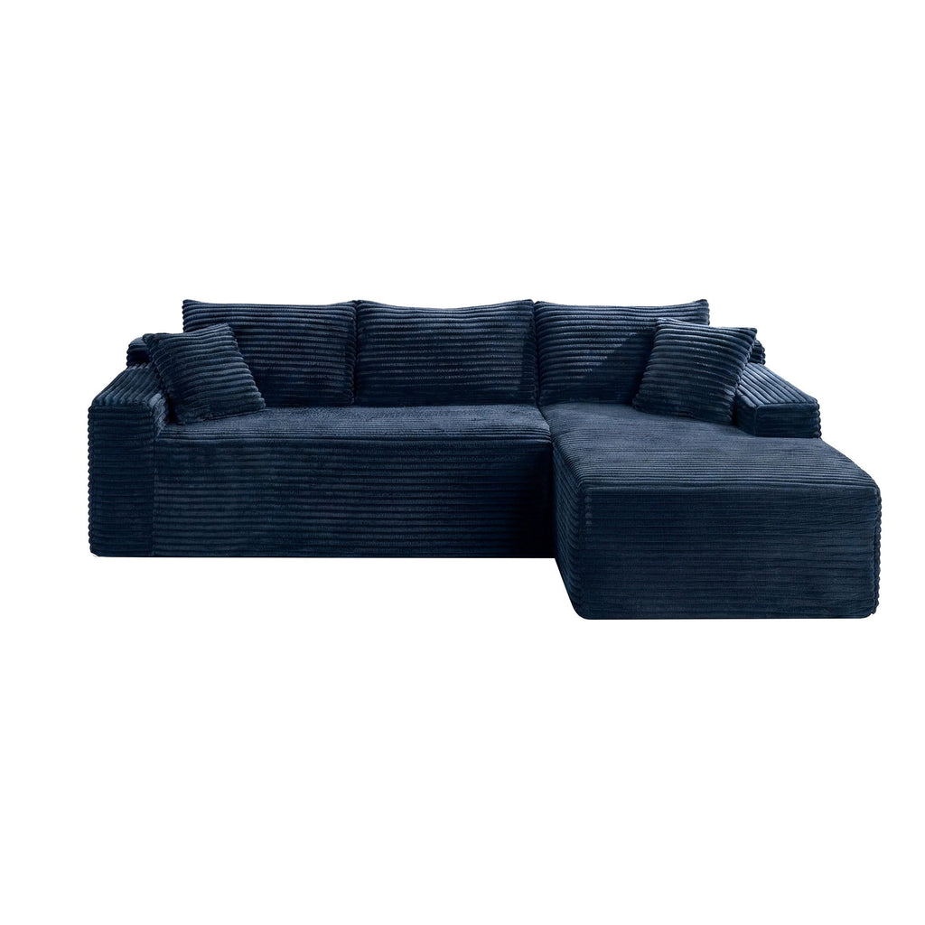 LLappuil 108 Sectional Sofa, Modular Sectional Couch with Left Chaise, Deep Seat Corduroy Cloud Sofa for Living Room Black