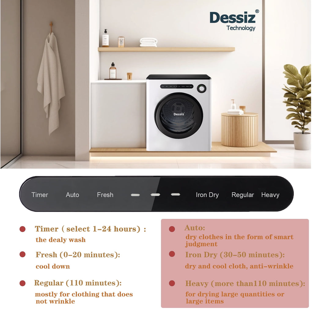 Dessiz 120V Portable Clothes Dryers 1000W Compact Dryer 1.7cu.ft Front Load Stainless Steel 12lbs Electric Dryers Machine with Exhaust pipe for Apartment,RVs,Dorms,Auto Stop and Easy Control