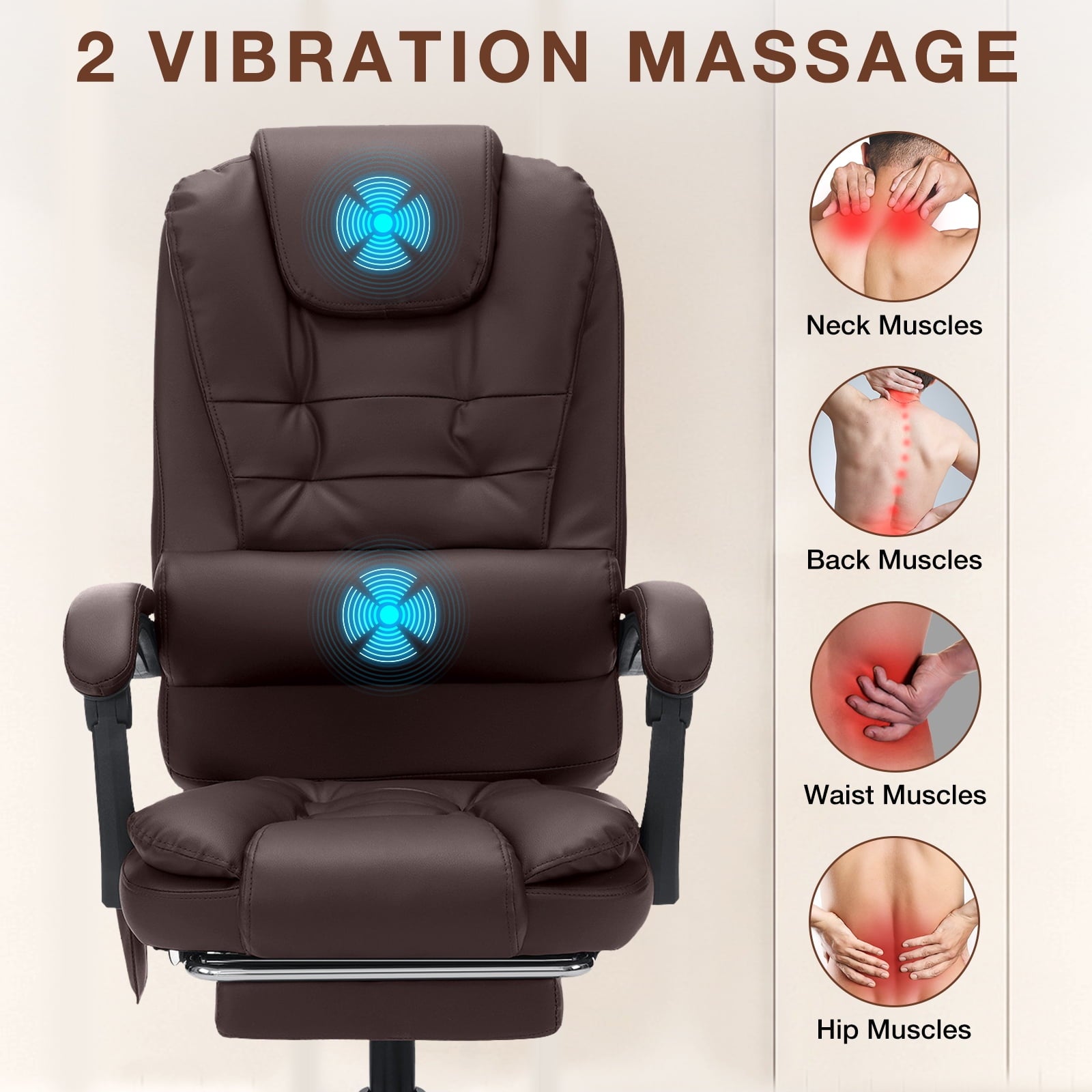 Hoffree Executive Office Chair Massage and Footrest Ergonomic Computer Desk Chair Reclining High Back Leather Office Chair Lumbar Back Support Swivel Rolling for Home Office Black