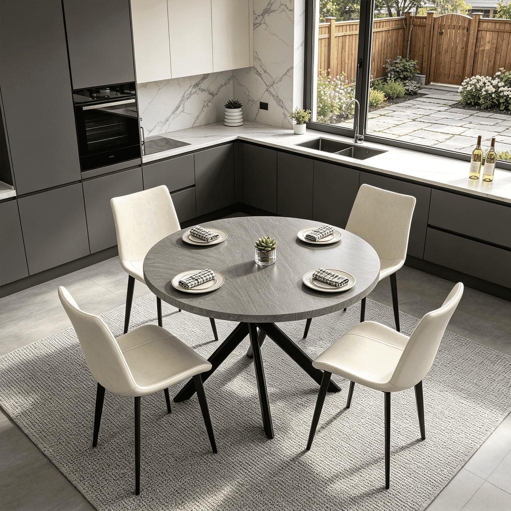43.5 Round Dining Table for 4, Space Saving Kitchen Table with Metal Legs, Mid Century Modern Dining Table for Dining Living Room Apartment Small Space