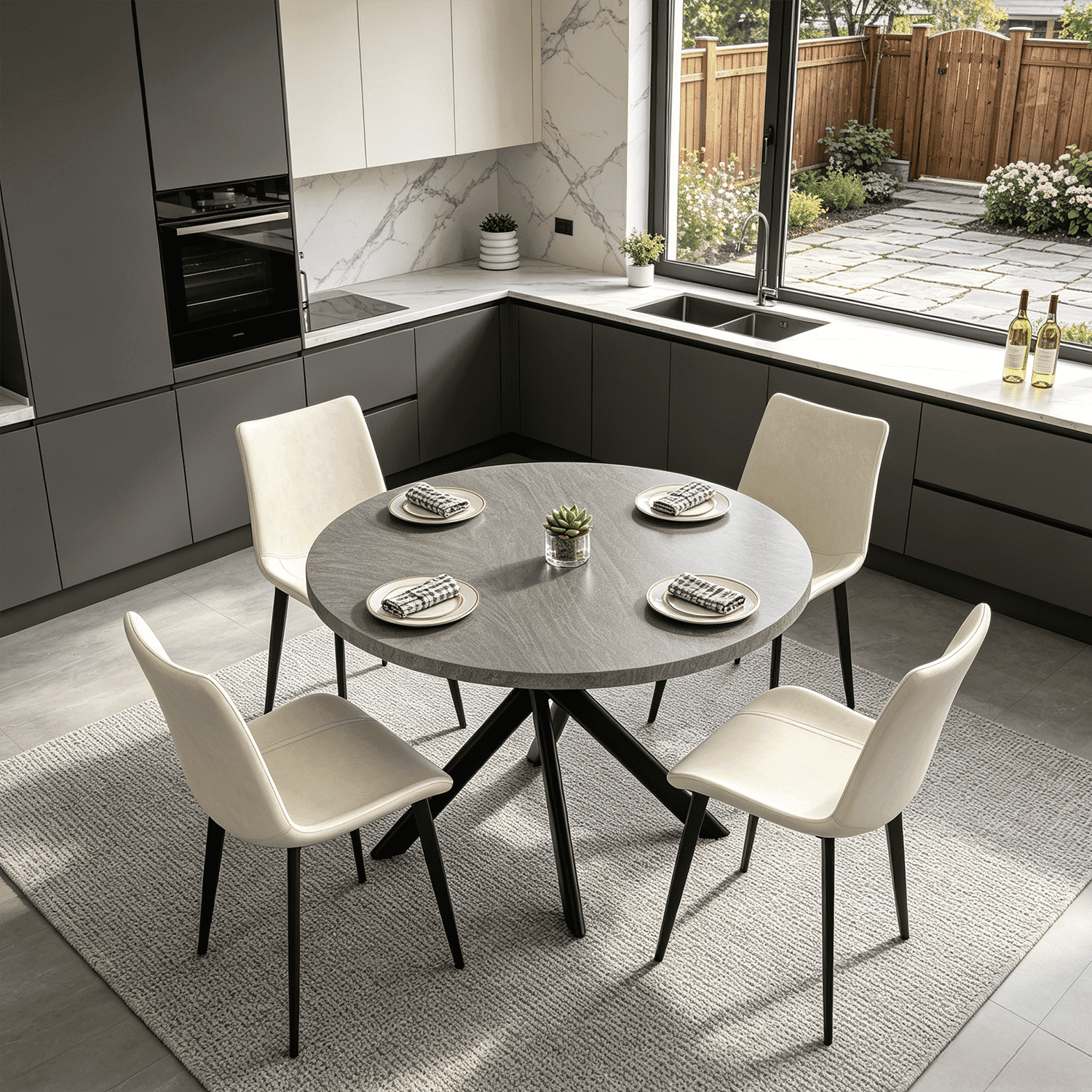 43.5 Round Dining Table for 4, Space Saving Kitchen Table with Metal Legs, Mid Century Modern Dining Table for Dining Living Room Apartment Small Space
