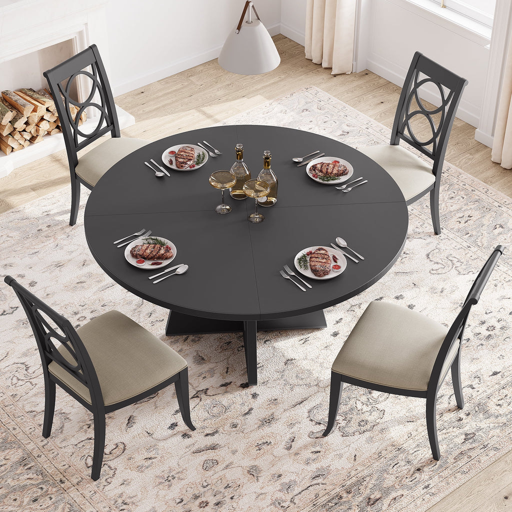 47'' Round Large Dining Table Set for 4 to 6,Mid Century Wood Dinner Table with Wide Tabletop and Cross Base,Dining Room Table for Home Dining Room or Living Room (No Chairs)