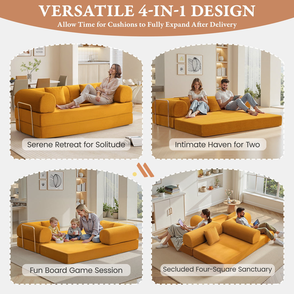 COOLHUT 63 W Combination Sofa, High Rebound Density Foam Sofa Couch, Two Forms Floor Couch Three Seats Sofa Bed for Living Room, Bedroom, Green