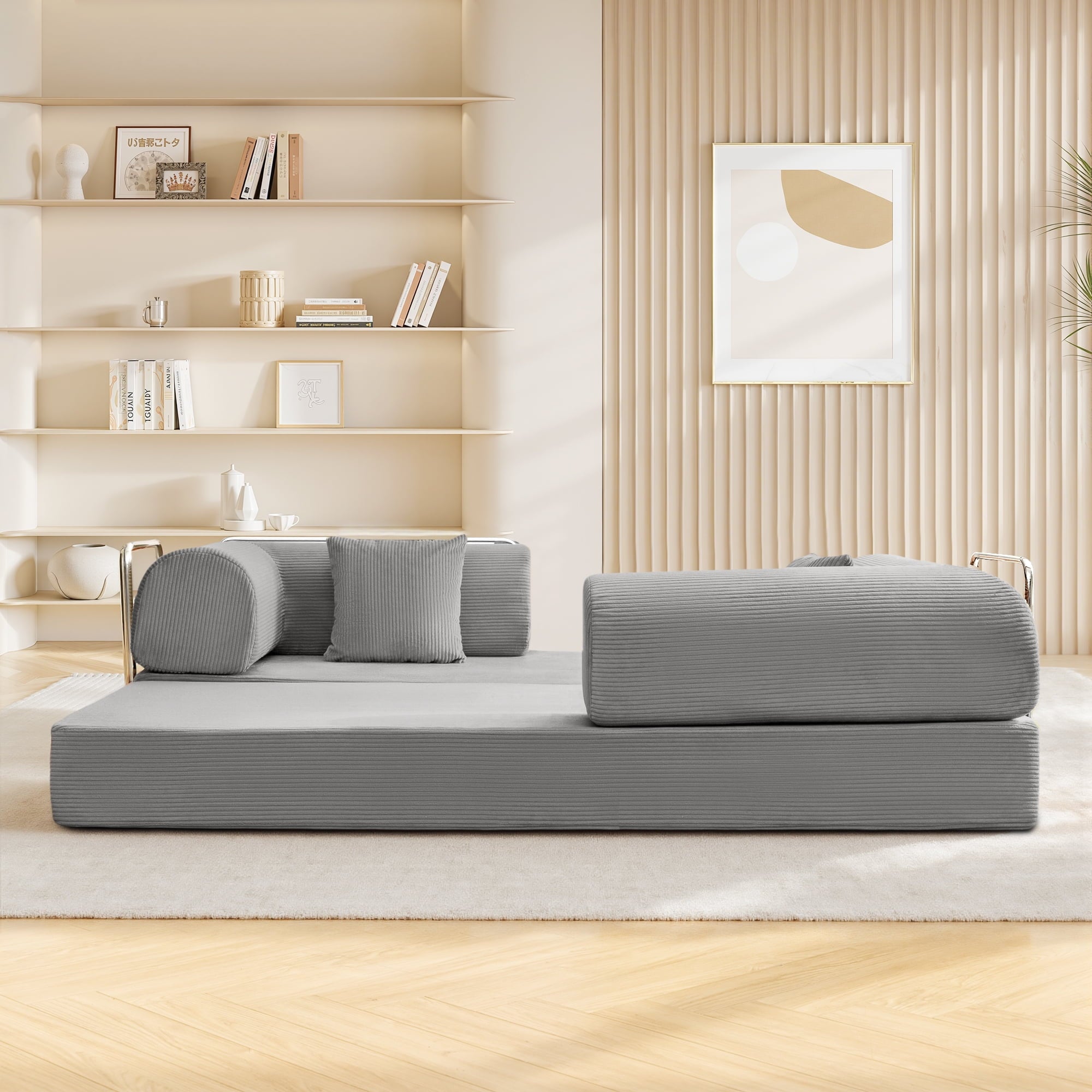 COOLHUT 63 W Combination Sofa, High Rebound Density Foam Sofa Couch, Two Forms Floor Couch Three Seats Sofa Bed for Living Room, Bedroom, Green
