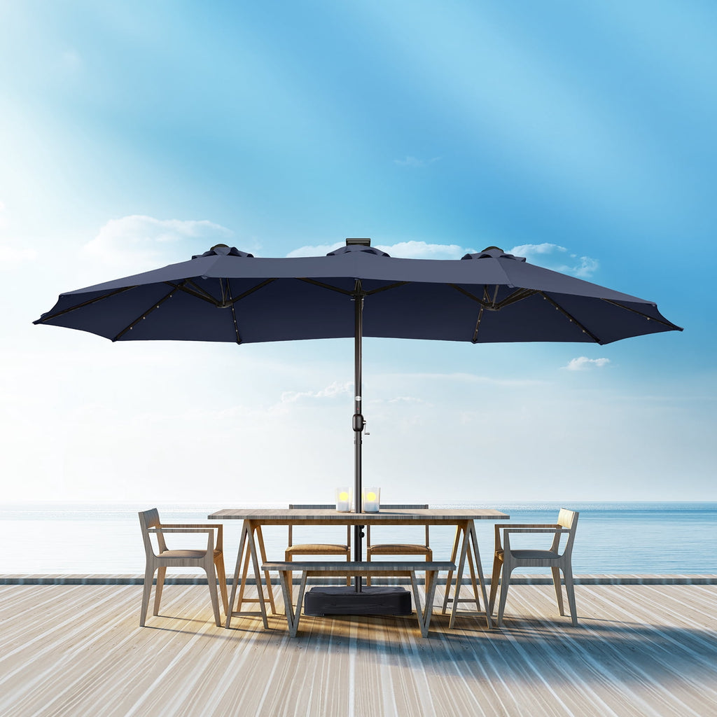 Patbrela 15ft Patio Umbrella with Light and Base, Double Sided  Large Rectangular Outdoor Umbrella with Crank Handle, for Garden, Yard, Poolside and Outdoor Activities, Gray