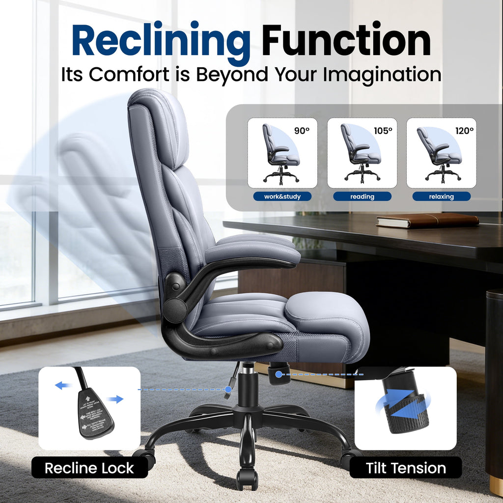 STACOO High Back Executive Office Chair 400lbs, Big and Tall Ergonomic Desk Chair with Lumbar Support & Flip-up Armrests, PU Leather Swivel Chair with Adjustable Height – Brown