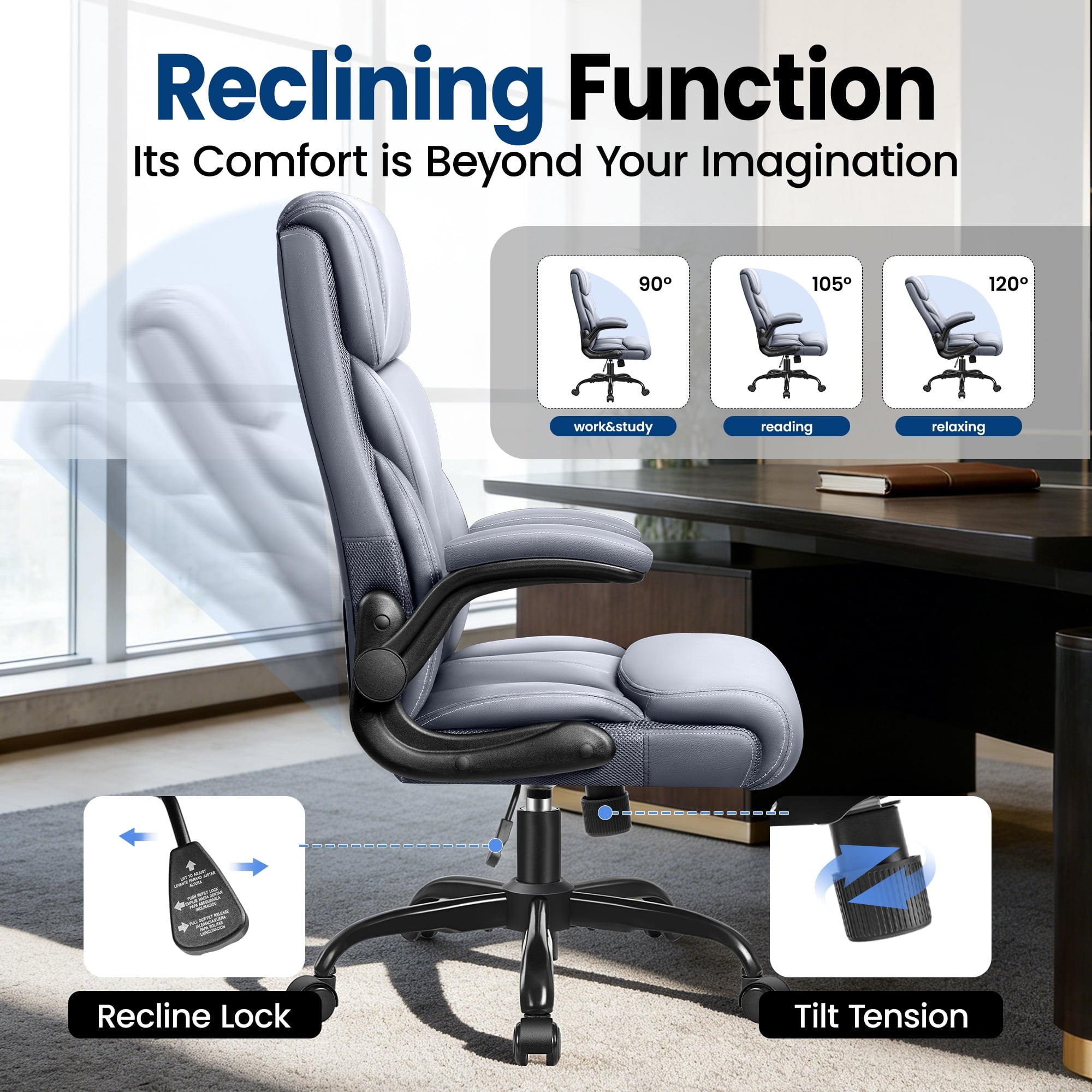 STACOO High Back Executive Office Chair 400lbs, Big and Tall Ergonomic Desk Chair with Lumbar Support & Flip-up Armrests, PU Leather Swivel Chair with Adjustable Height – Brown
