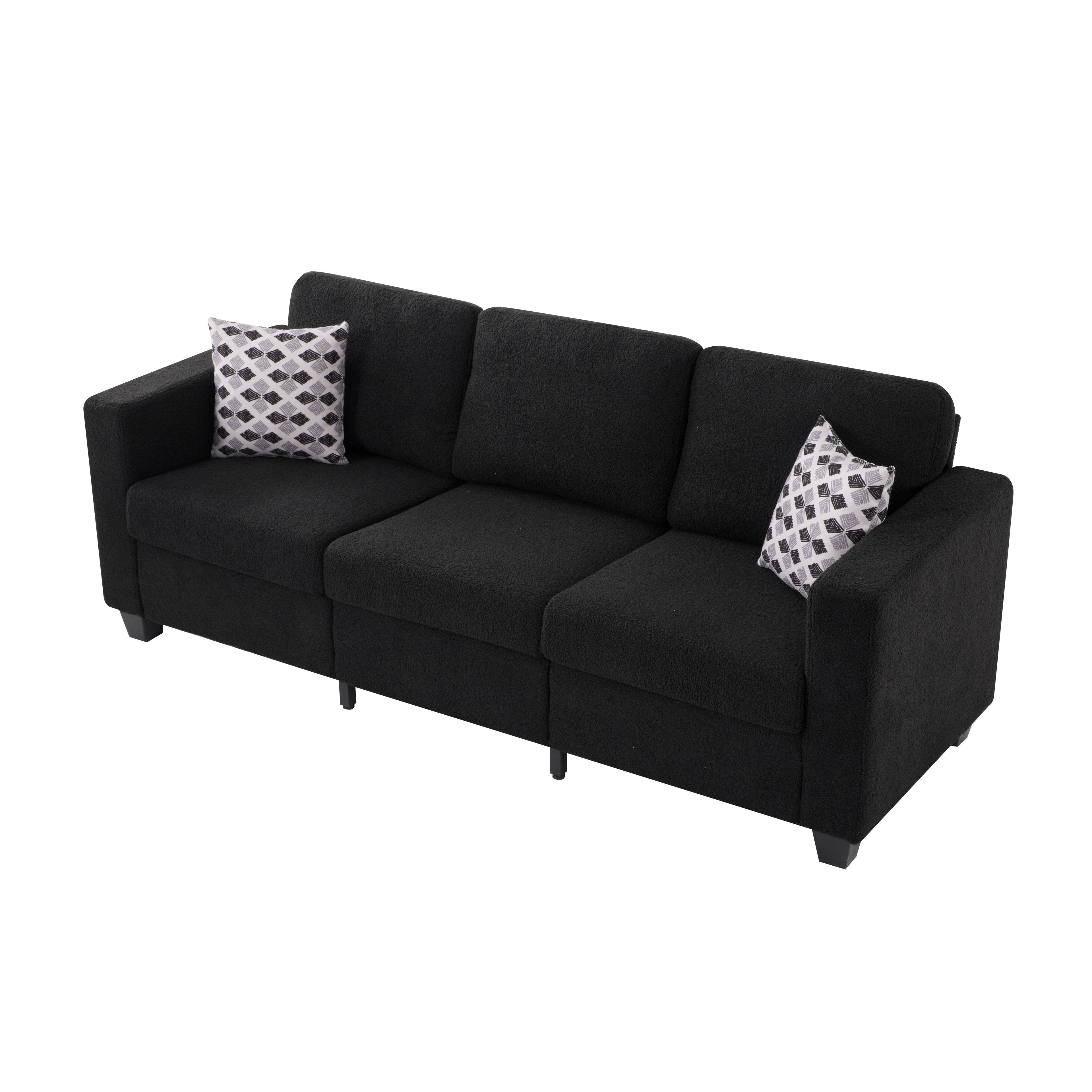 Gewnee 86.6 Modern Sofa Couch,Teddy Velvet 3 Seaters Comfy Couch with Deep Seat for Living Room,2 Pillows,Beige