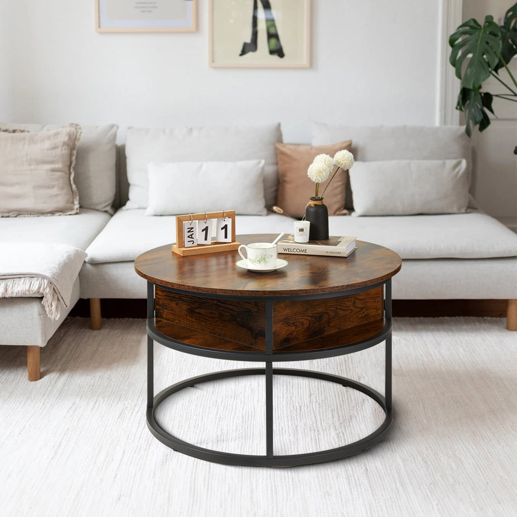 Keenstone Round Dining Table 43-59 Extendable, for 4 to 6, with Storage Space, Kitchen Dinner Room Table for Dining Room and Small Space Walnut