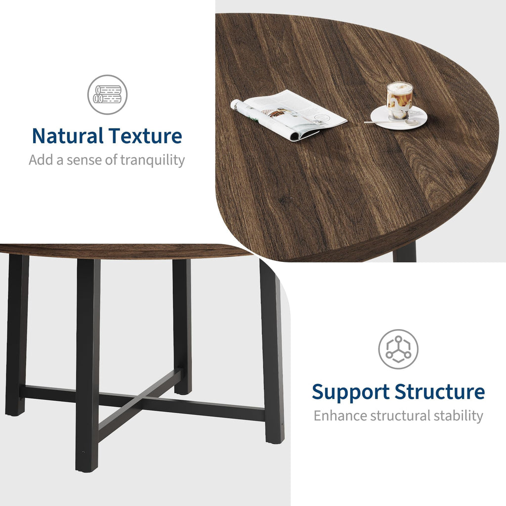 31.5 Round Dining Table for 4 People, Modern Wood Circle Kitchen Table with Sturdy Industrial Metal Frame, Small Space Saving Dining Room Table for Apartment & Breakfast Nook, (No Chairs), Walnut