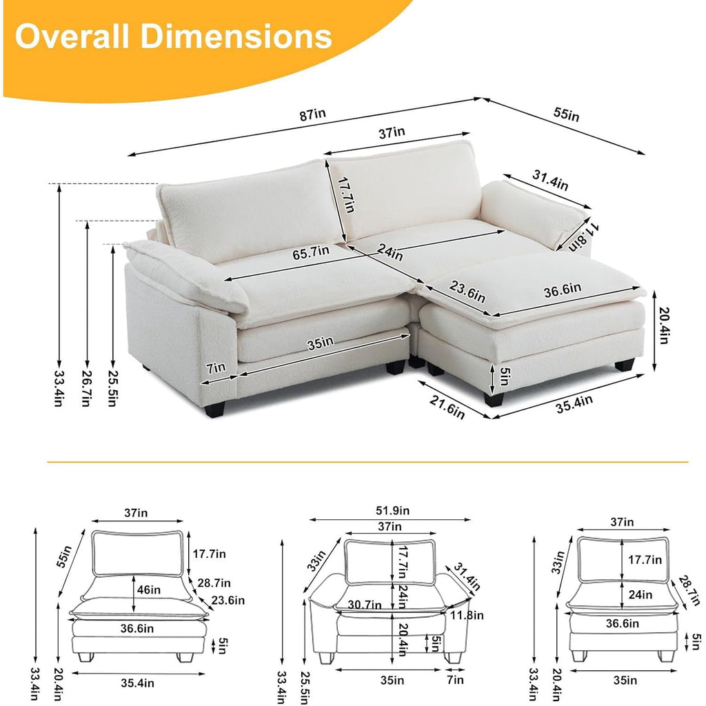 Ktaxon Sectional Sofa L Shaped Couch with Chaise Living Room Sleeper Set, 2 Seats with Chenille and Double Layer Cushions 86 W Beige