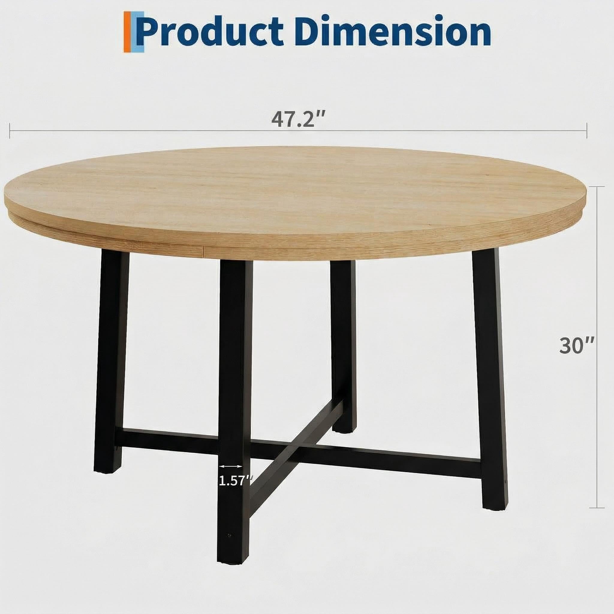 31.5 Round Dining Table for 4 People, Modern Wood Circle Kitchen Table with Sturdy Industrial Metal Frame, Small Space Saving Dining Room Table for Apartment & Breakfast Nook, (No Chairs), Walnut