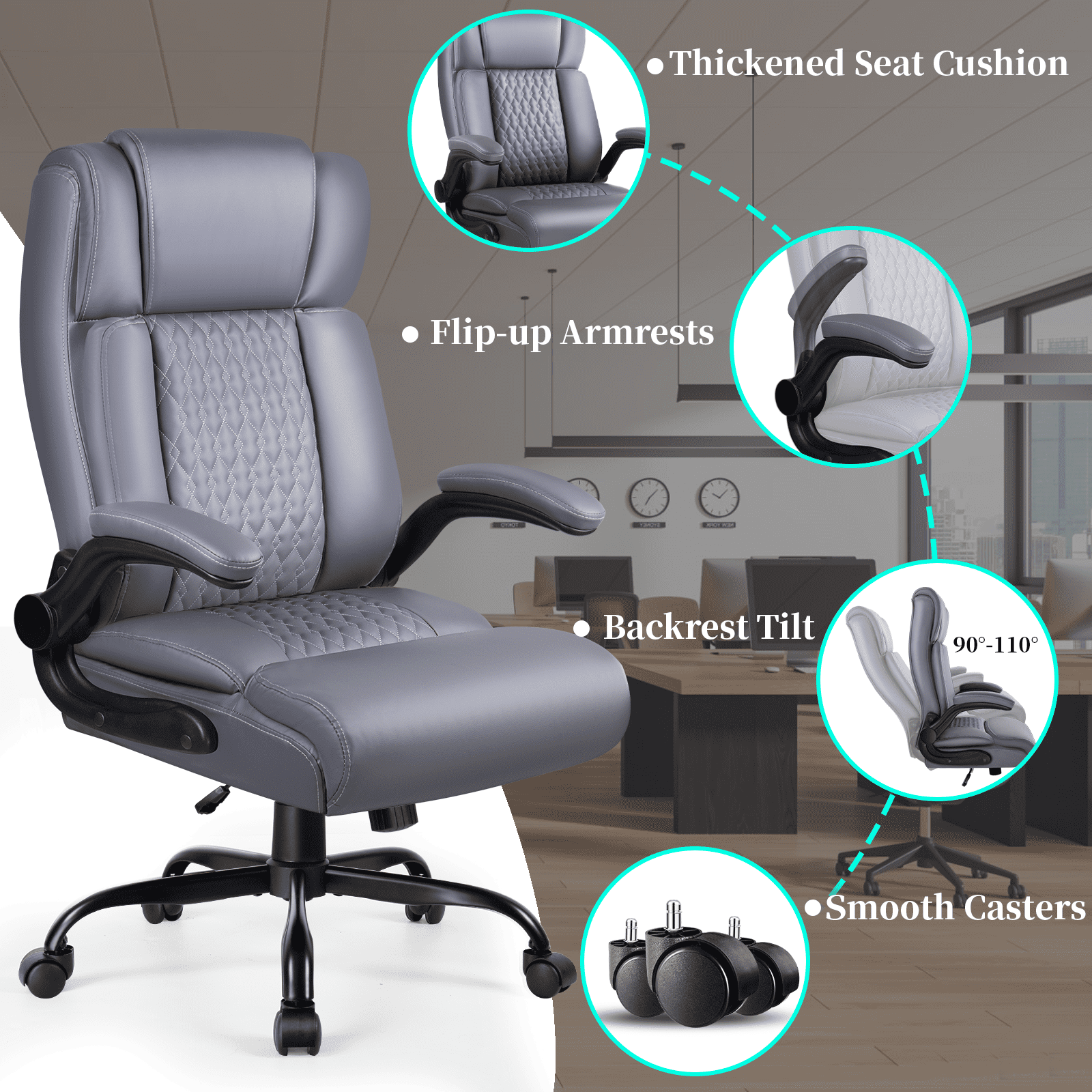 BOSSIN 400lbs Executive Office Chair with Foot Rest, Ergonomic Heavy Duty Big and Tall Desk Chair with Adjustable Headrest, High Back PU Leather Comfy Computer Chair