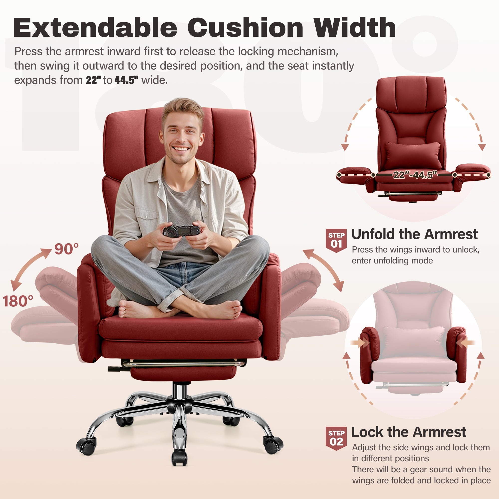 Primy Cross Legged Office Chair with Footrest & Convertible Armrests, 500LBS Capacity Home Desk Chair, Ergonomic Recliner with Lumbar Pillow, Criss Cross Design, Big and Tall Executive Chair