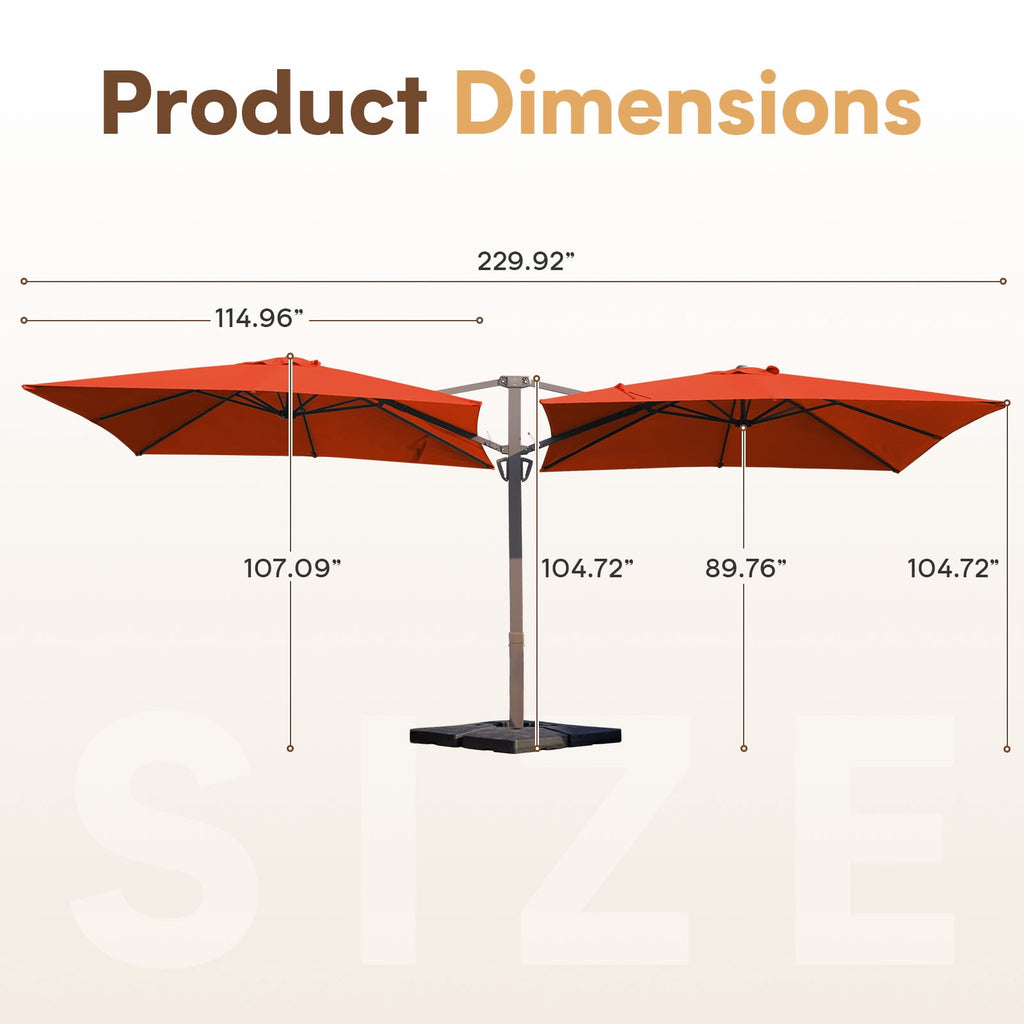 FUNDAZE 10x10ft Double Canopy Cantilever Umbrella, Patio Outdoor with Base & Cover, Waterproof UV Resistant for Garden Poolside Shade, Beige
