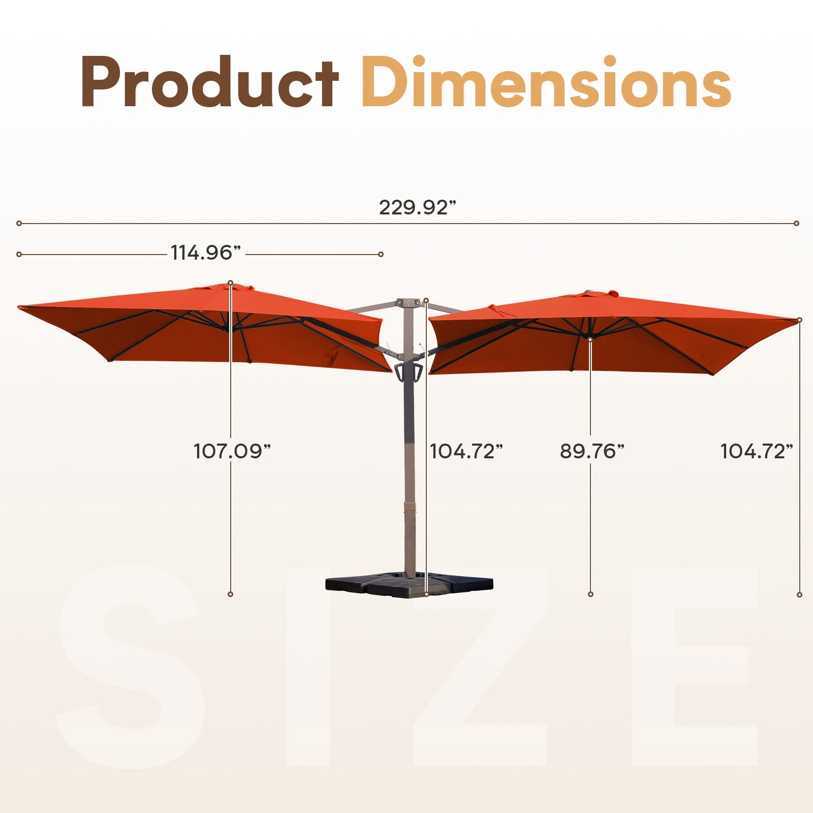 FUNDAZE 10x10ft Double Canopy Cantilever Umbrella, Patio Outdoor with Base & Cover, Waterproof UV Resistant for Garden Poolside Shade, Beige