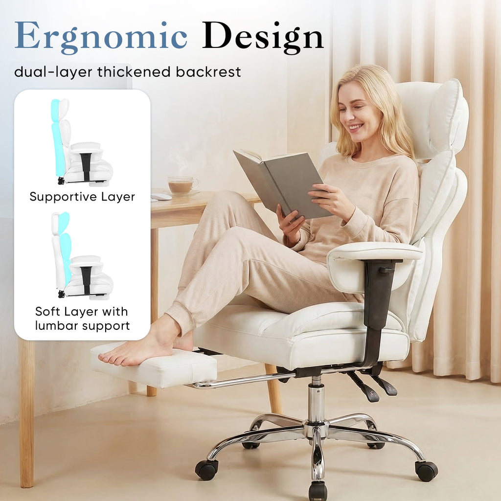 CONCETTA Ergonomic Office Chair 400LBS for Big & Tall, Heavy Duty Desk Chair with Reclining Back, Footrest, Luxurious PU Leather, Black