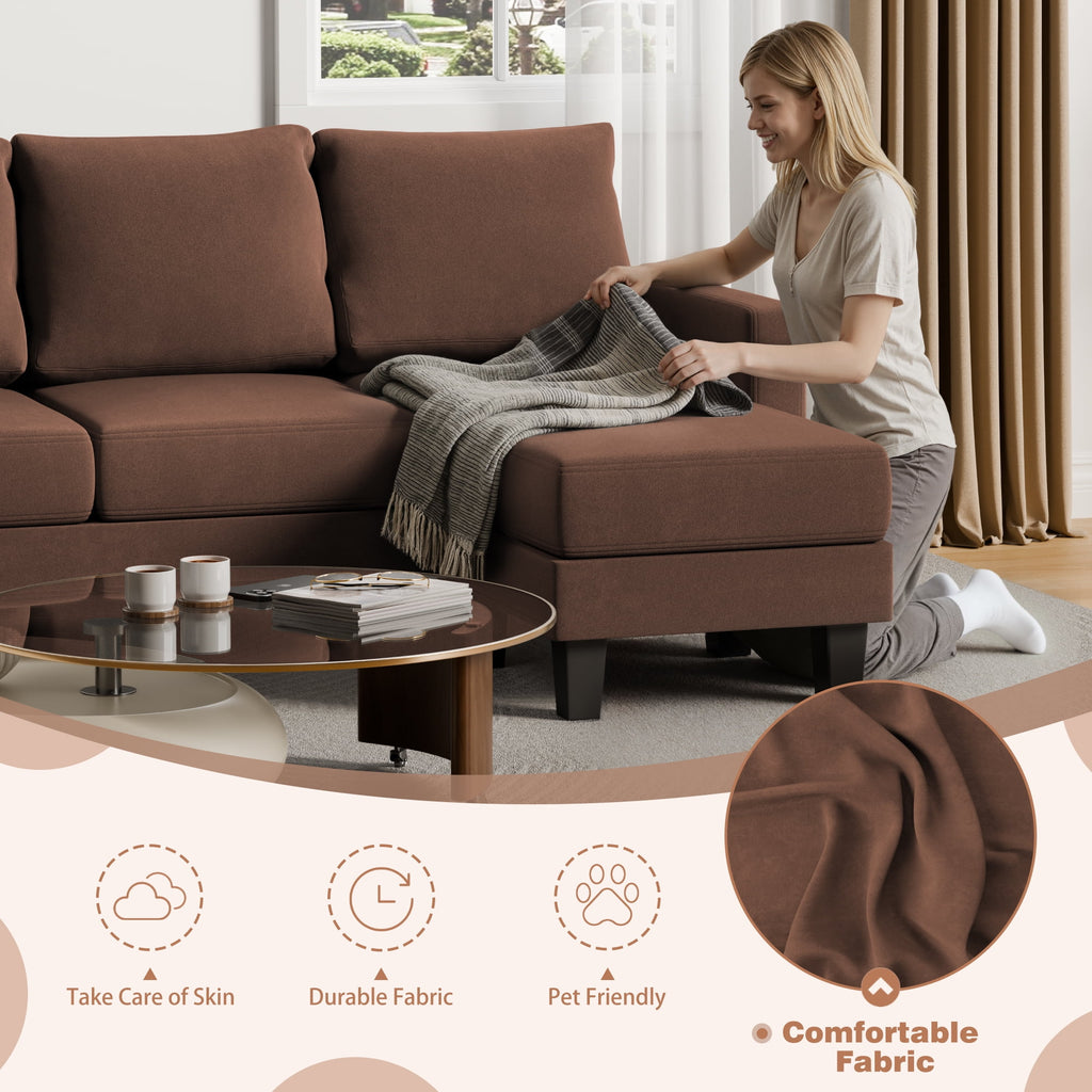 Vineego 72 L-Shaped Sectional Sofa with Ottoman Ergonomic Support Sofa Couch for Small Spaces Living Room, Apartment,Dark Gray