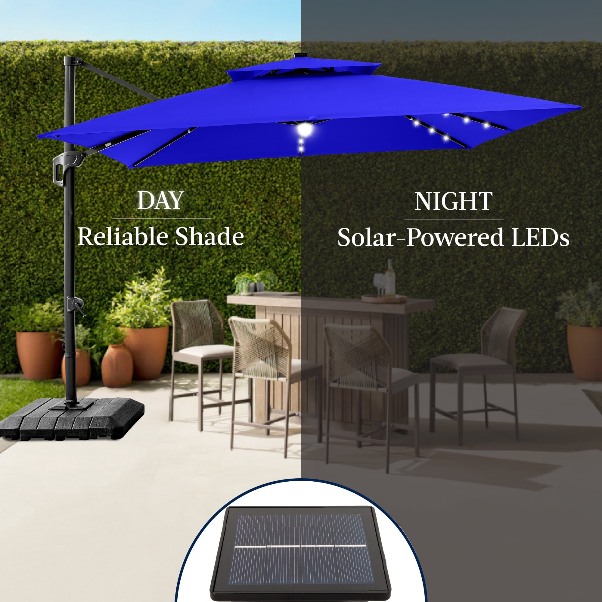 Best Choice Products 12x12ft 2-Tier Square Outdoor Solar LED Cantilever Umbrella w/ 360-Rotating Base   Gray