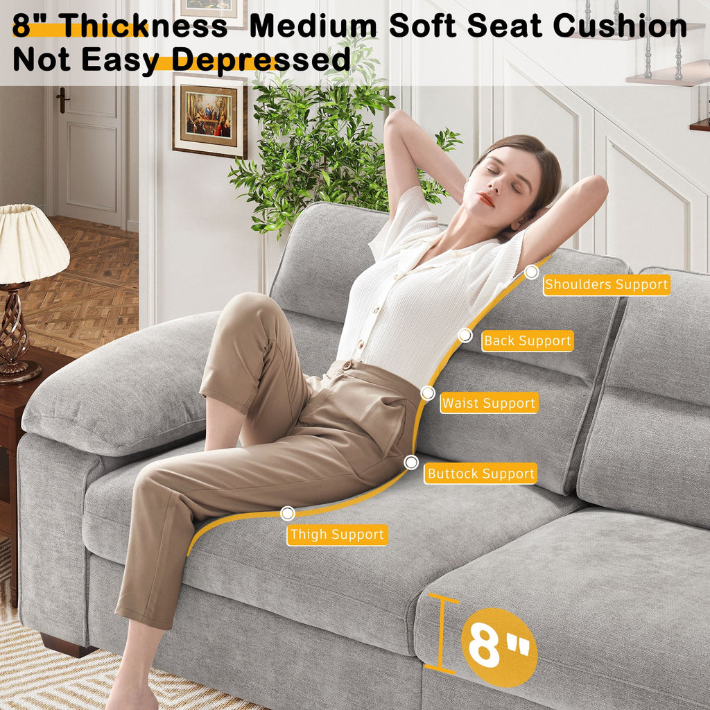 Bedluxury 89 Deep Sofa Couch with USB/Type-C Charging, Storage Pocket & Wide Armrest, Removable Cover, Seats 3 Adults, Chenille Beige