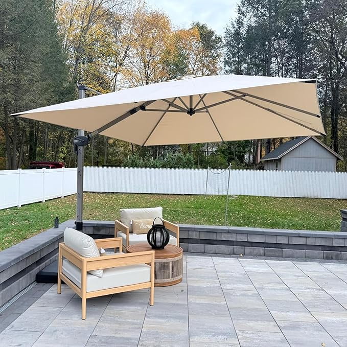 PURPLE LEAF Patio Umbrella with Base Included, 10ft Outdoor Aluminum Cantilever Umbrella with 360° Rotation, Aluminum Large Offset Umbrella for Outdoor Garden Pool, Beige