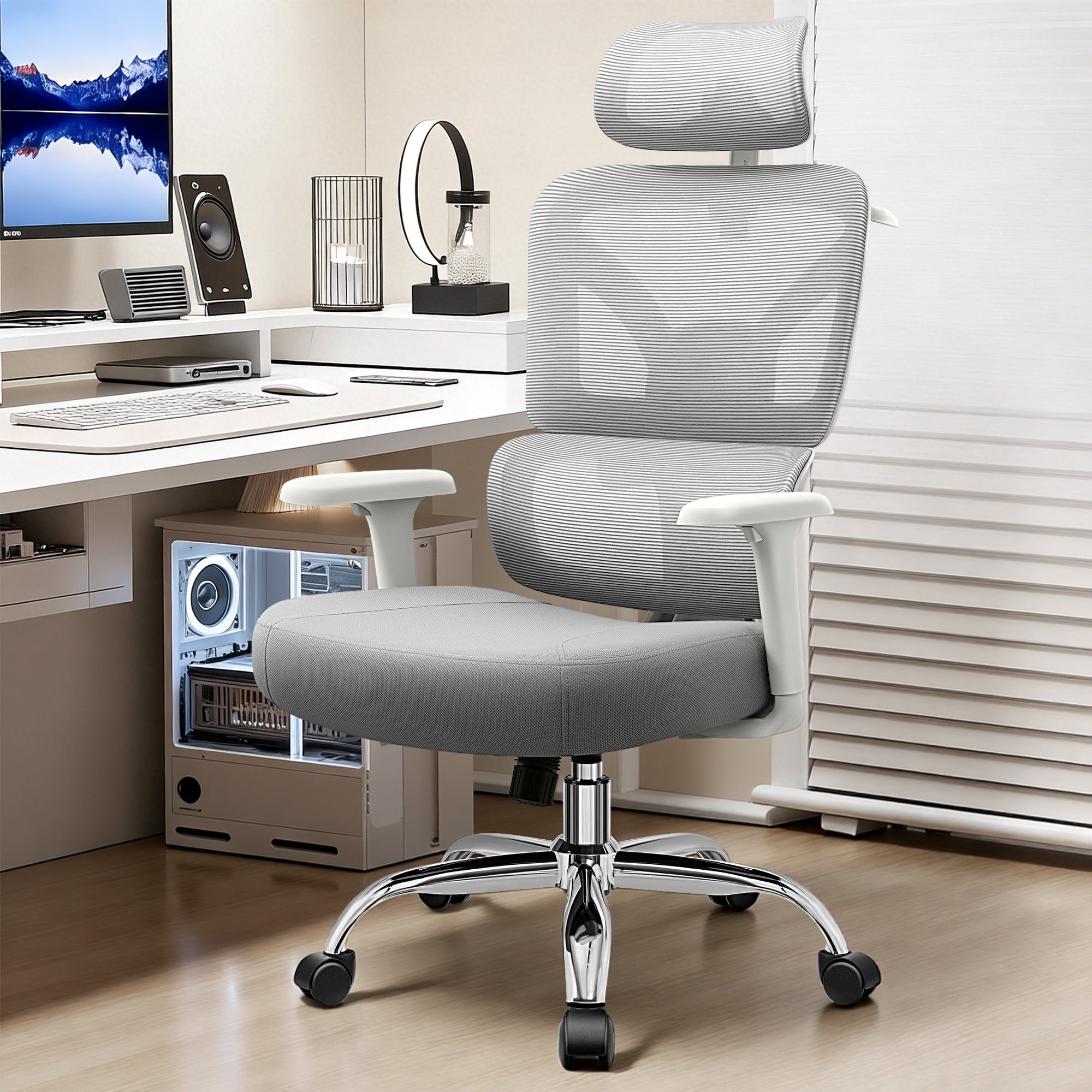COOLHUT Ergonomic Mesh Office Chair with Footrest, Big and Tall Computer Desk Chair with Adjustable Lumbar Support, Headrest and Armrest, High Back Home Office Chair for Workspace, 300LBS, Black