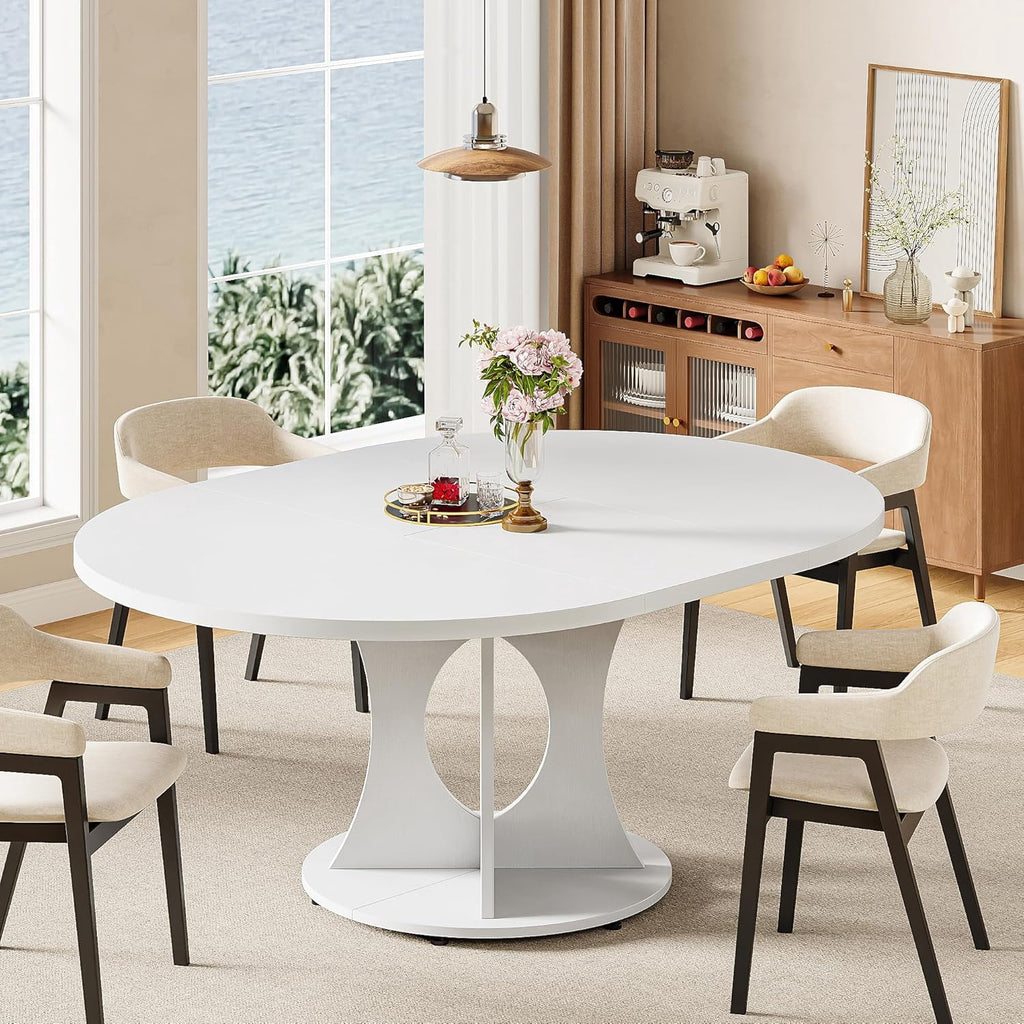 Laisnet 59 Extendable Wooden Dining Table for 8, Modern Kitchen Table with Hidden Storage, Black