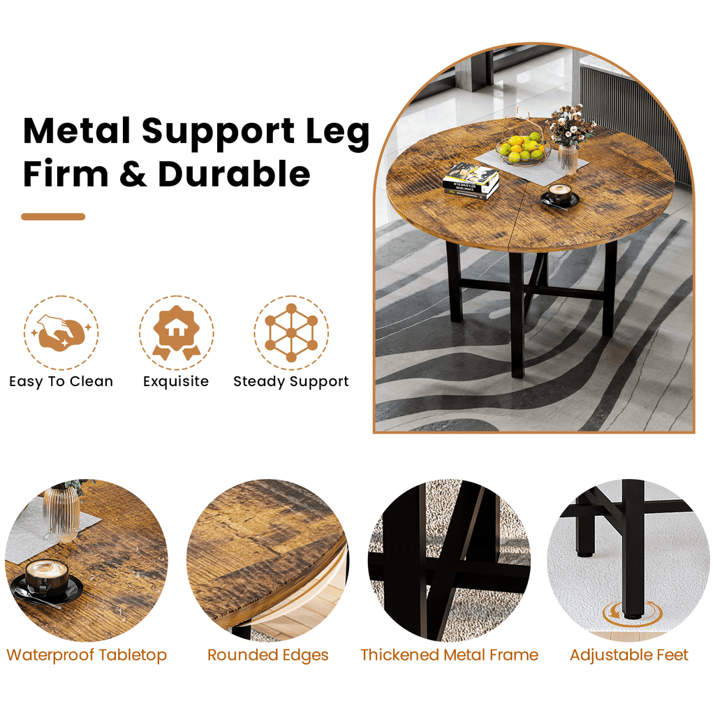 MIERES Round Dining Table Set for 4,Wood Round Kitchen Table and Chairs Set for 4,Modern Dining Room Table Set with 4 Faux Leather Chairs,Round Dinner Table for Small Space Gray