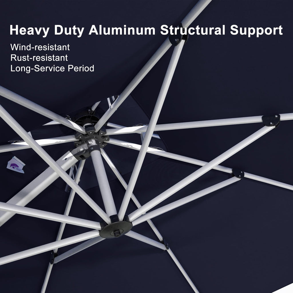 PURPLE LEAF 10 x 13FT Deluxe Rectangular Patio Umbrella, Large Offset Cantilever Umbrella with 360° Rotation, Gray