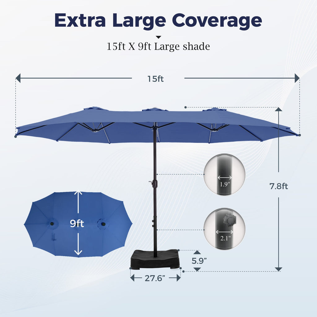 Alpha Joy 15ft Outdoor Patio Umbrella Extra-Large Double-Sided Garden Umbrella with Crank Handle and Base - Ivory