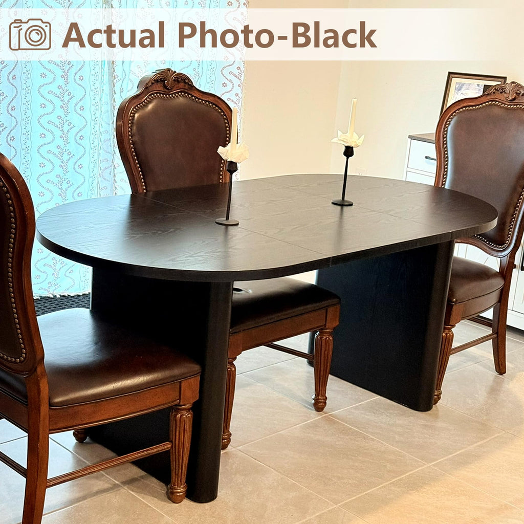 70.8 Inch Oval Farmhouse Dining Table for 6-8 People, Long Large Kitchen Table with Thick Sturdy Wooden Base-Natural