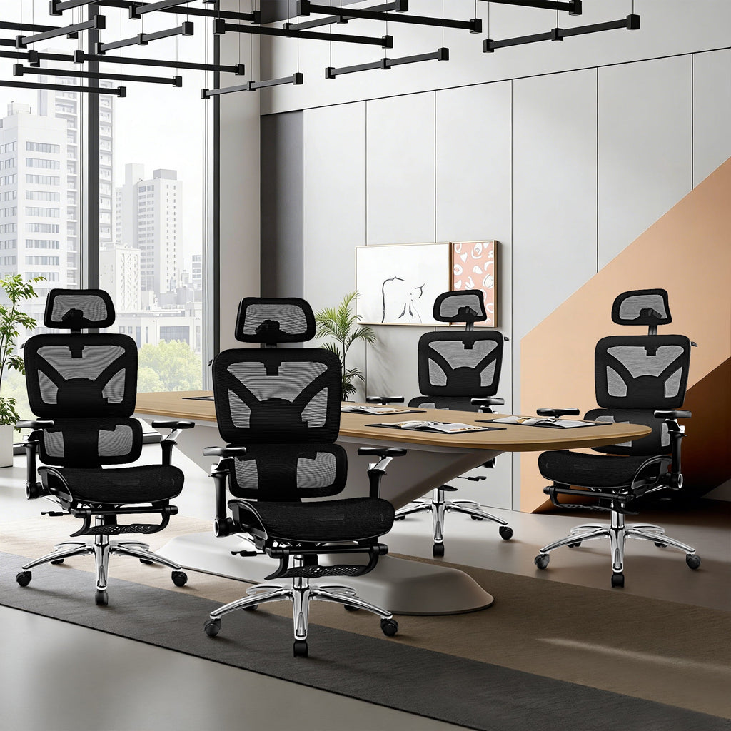 COOLHUT Ergonomic Mesh Office Chair with Footrest, Big and Tall Computer Desk Chair with Adjustable Lumbar Support, Headrest and Armrest, High Back Home Office Chair for Workspace, 300LBS, Black