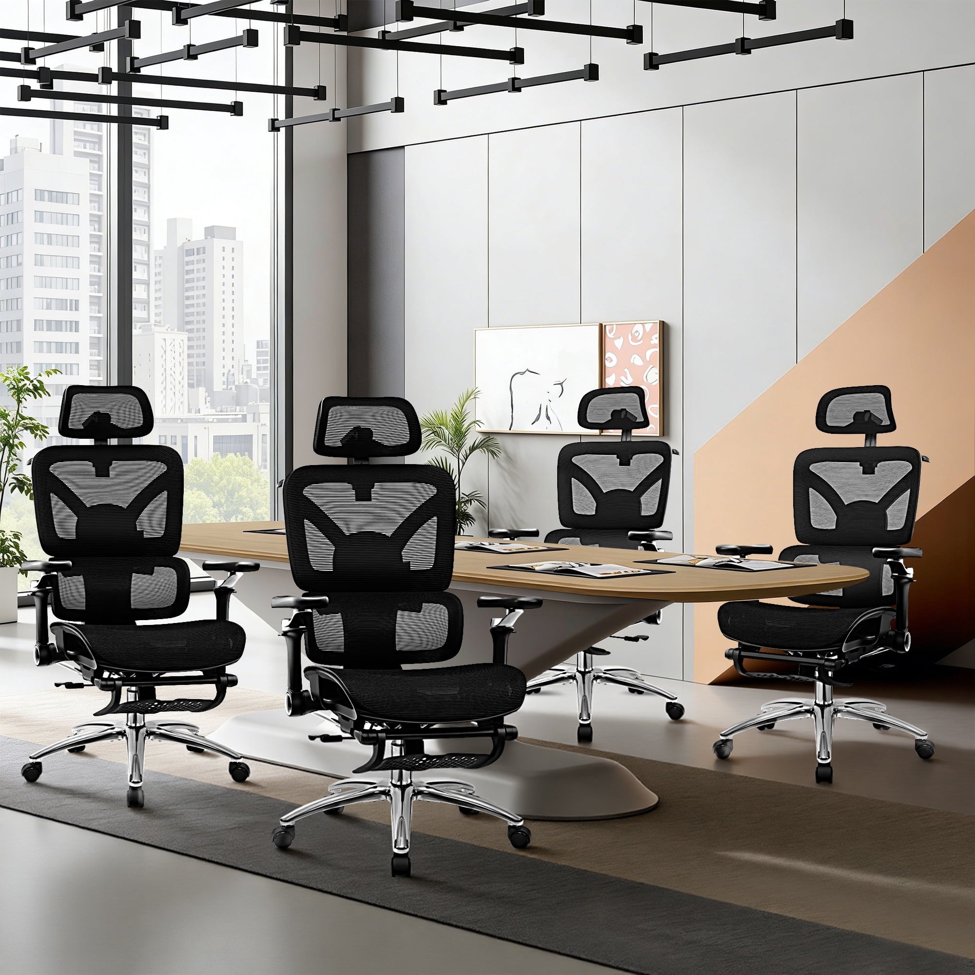 COOLHUT Ergonomic Mesh Office Chair with Footrest, Big and Tall Computer Desk Chair with Adjustable Lumbar Support, Headrest and Armrest, High Back Home Office Chair for Workspace, 300LBS, Black