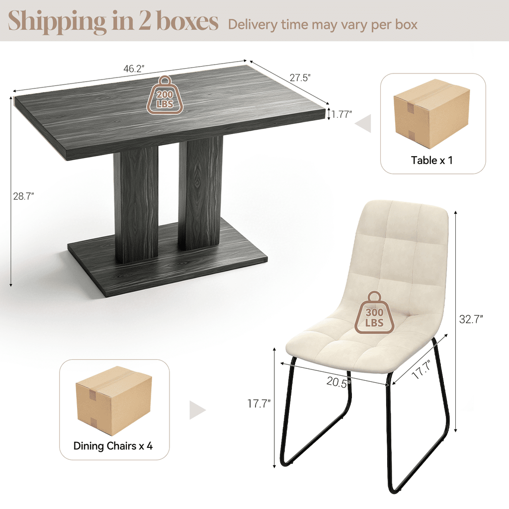 46.2 Dining Table,Modern Square Dining Table for 4-6 People,Rectangular Dining Room Table with Sturdy Pedestal Base，Rectangle kitchen Table for Living Room, Apartment
