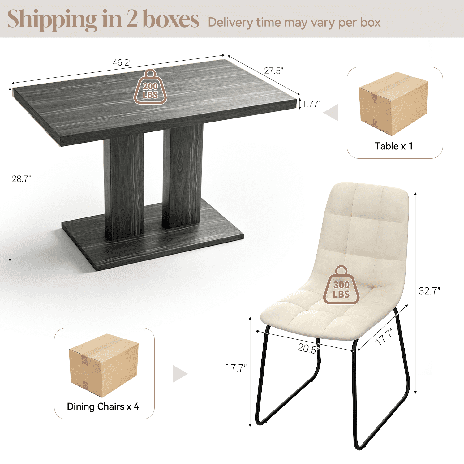 46.2 Dining Table,Modern Square Dining Table for 4-6 People,Rectangular Dining Room Table with Sturdy Pedestal Base，Rectangle kitchen Table for Living Room, Apartment