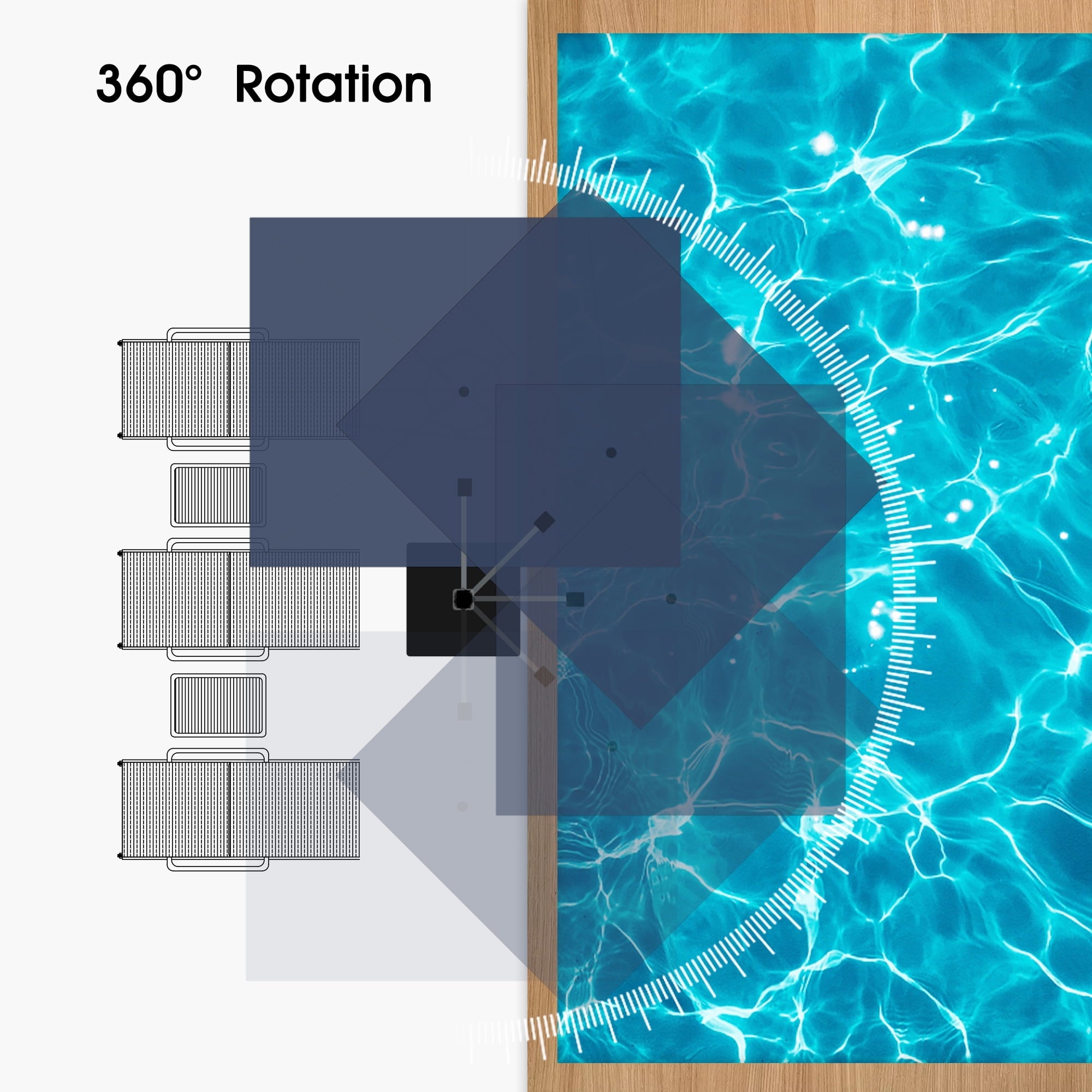 PURPLE LEAF 9 x 12FT Deluxe Rectangle Solar Powered LED Patio Umbrella with Base, Large Offset Cantilever Umbrella with 360° Rotation, Navy Blue