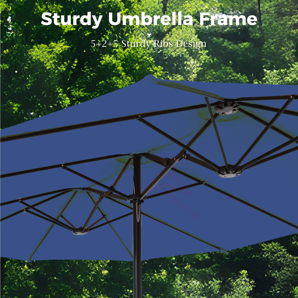 Alpha Joy 15ft Outdoor Patio Umbrella Extra-Large Double-Sided Garden Umbrella with Crank Handle and Base - Ivory