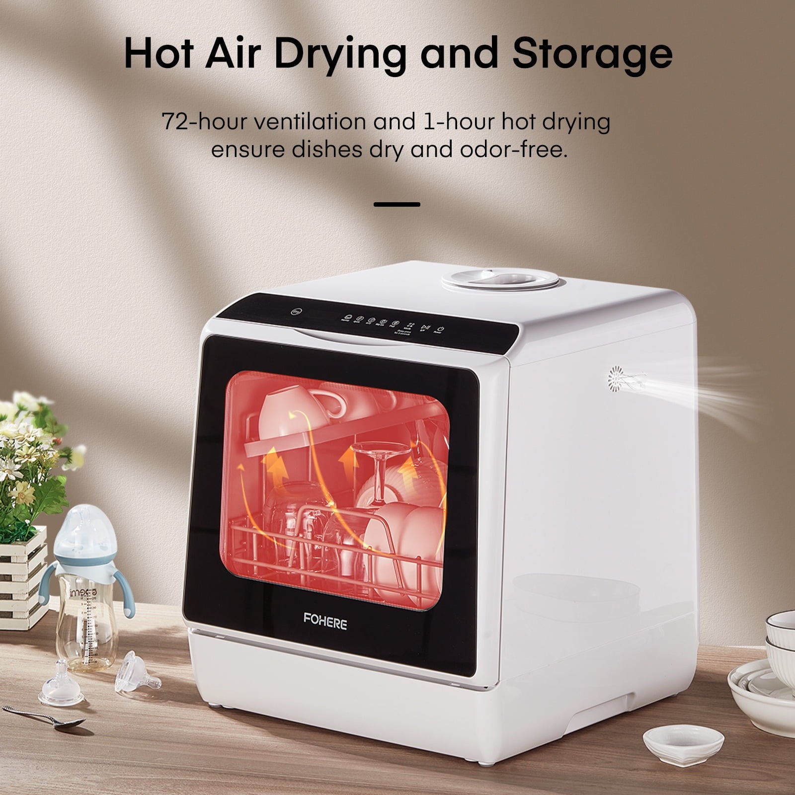 Countertop Dishwasher with Timeing Function, 6 Programs, 360°Dual Spray, 167℉ High-Temp, Mini Portable Dishwasher for Home,Apartments,RVs