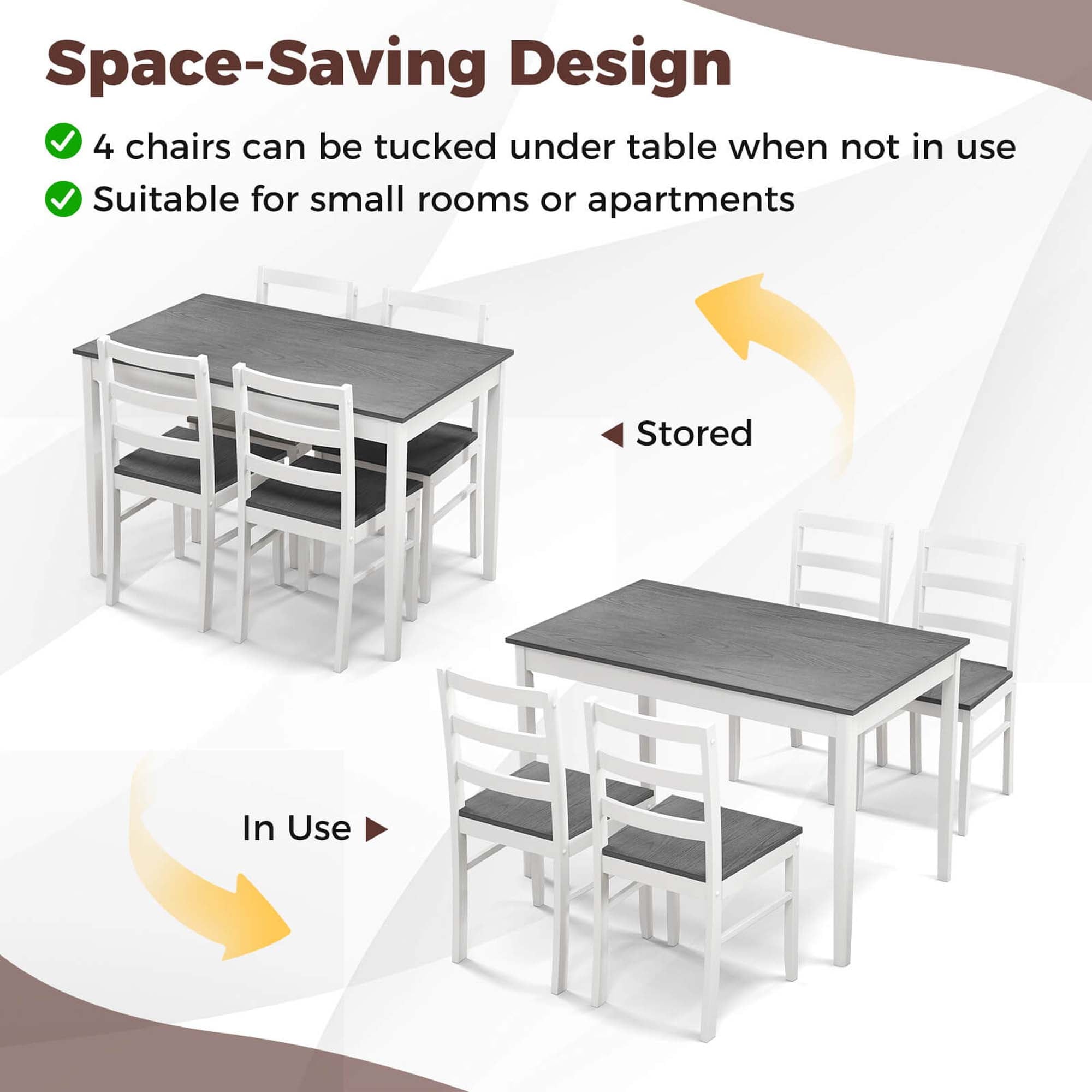 Costway 5-Piece Dining Set Solid Wood Kitchen Furniture with Rectangular Table & 4 Chairs
