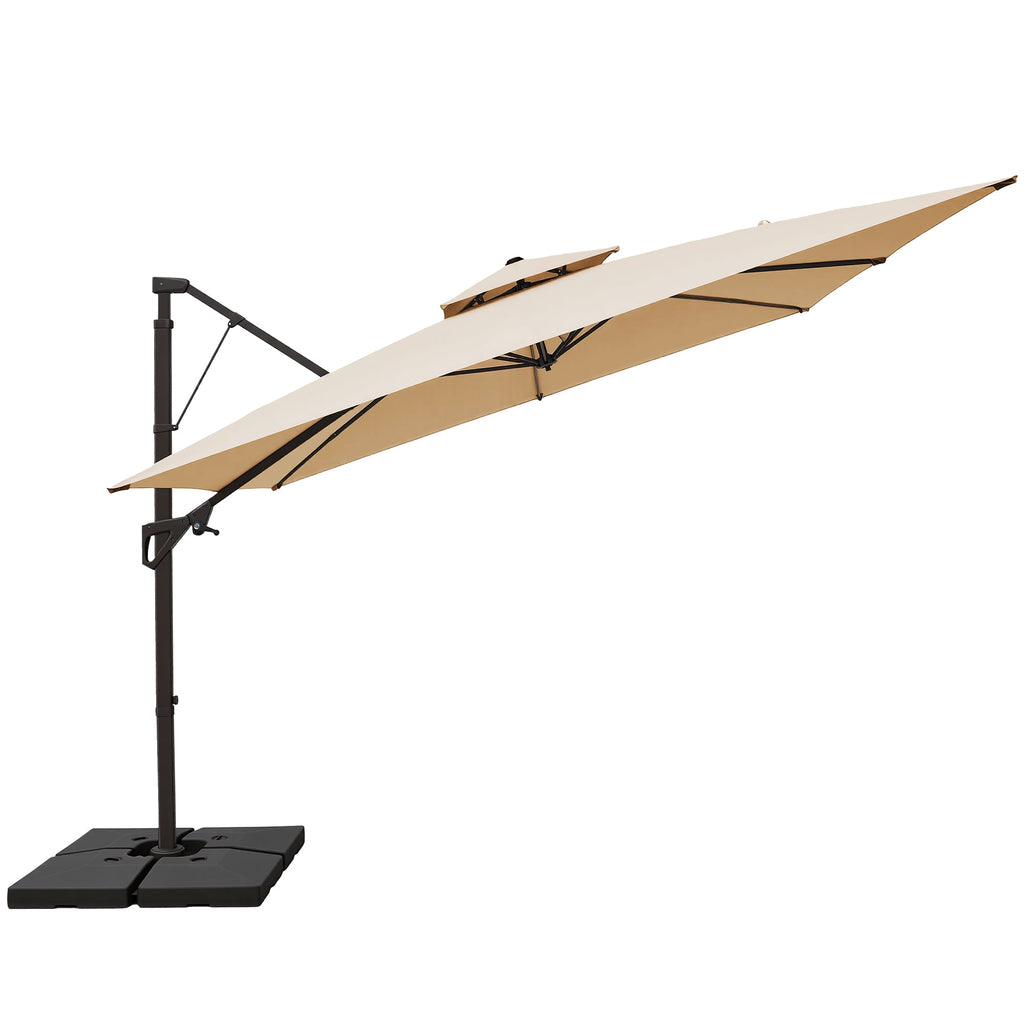 FUNDAZE 10x10ft Cantilever Patio Umbrella with Cross Base & Cover, Waterproof UV Resistant for Garden Poolside Cafe & Deck, Beige