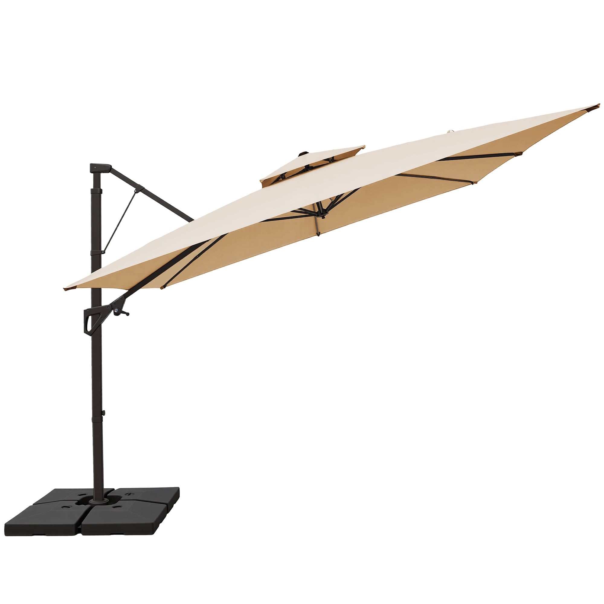 FUNDAZE 10x10ft Cantilever Patio Umbrella with Cross Base & Cover, Waterproof UV Resistant for Garden Poolside Cafe & Deck, Beige