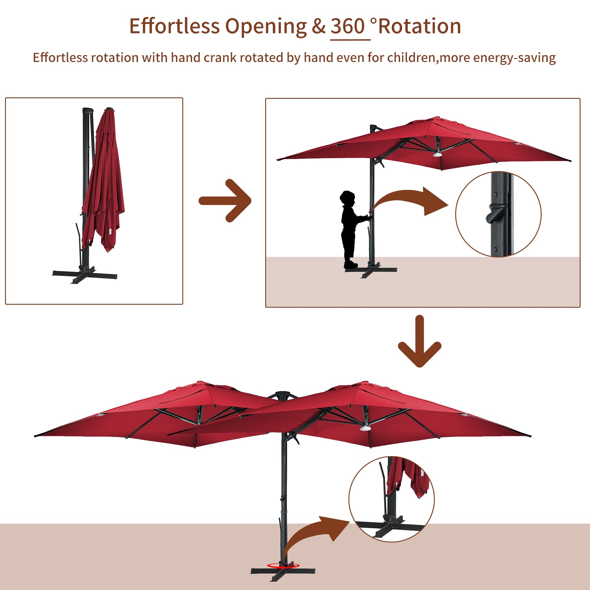 Mondawe 10x10ft Patio Umbrella Outdoor Square Large Cantilever Windproof Offset and Heavy Duty Sun Umbrella for Garden Deck Pool, Red