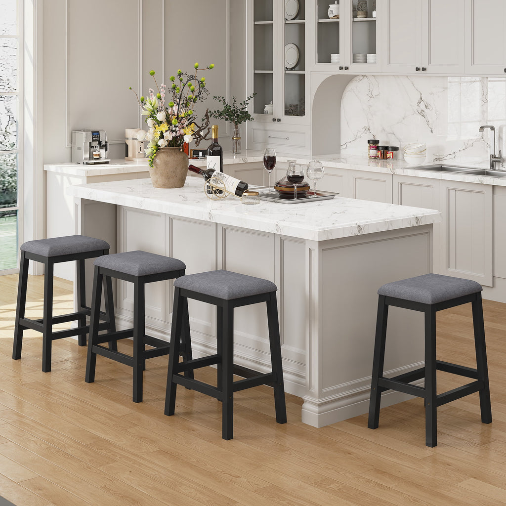 HLR 24.8 Bar Stools, Farmhouse Set of 2 Bar Chairs with Cushion for Kitchen, Dining Room, Cafe Black