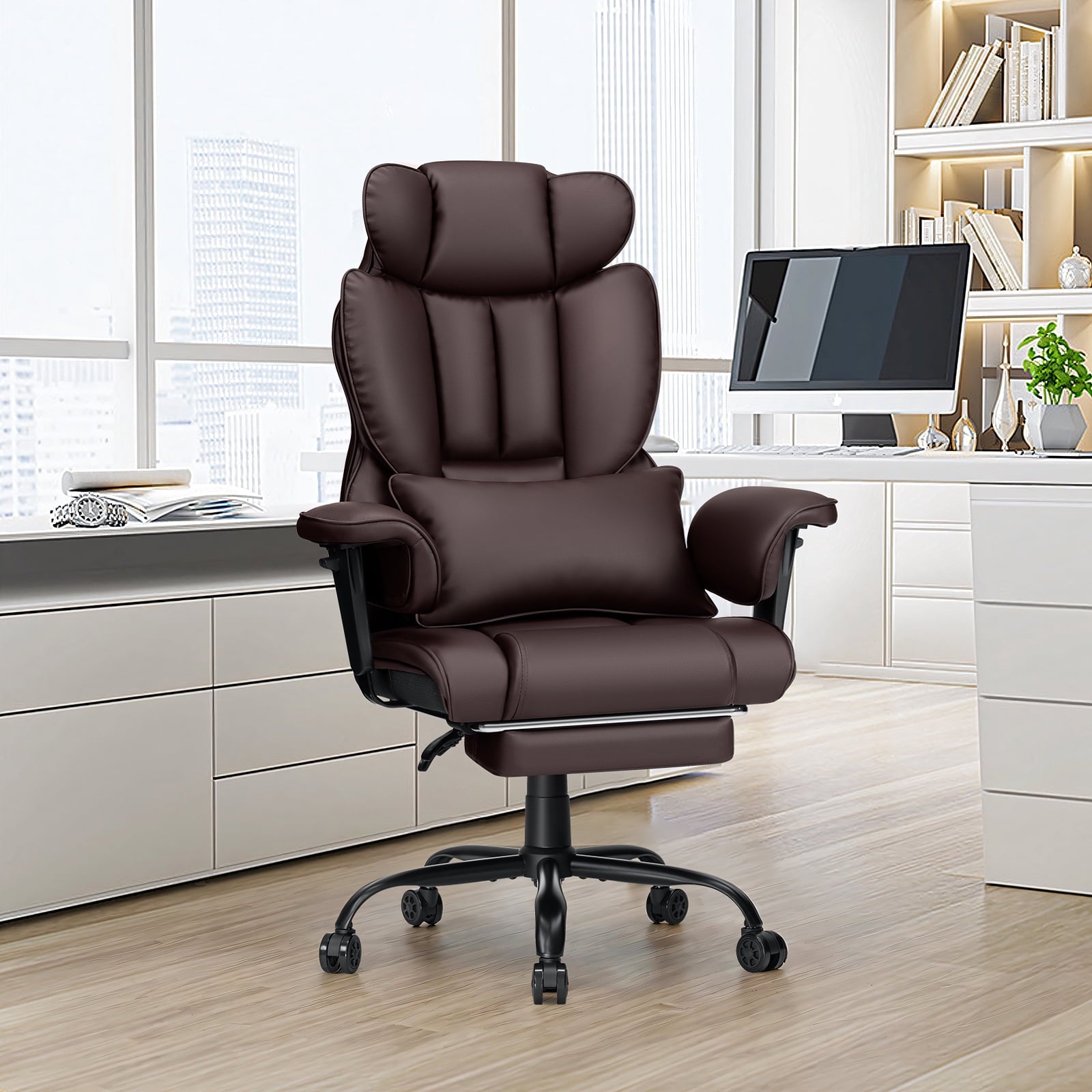 Hoffree Big and Tall Fabric Office Chair 450lbs, Executive Desk Chair with Massage Ergonomic  Computer Chair with Footrest Reclining Desk Office Chair with Lumbar Support for Home Office