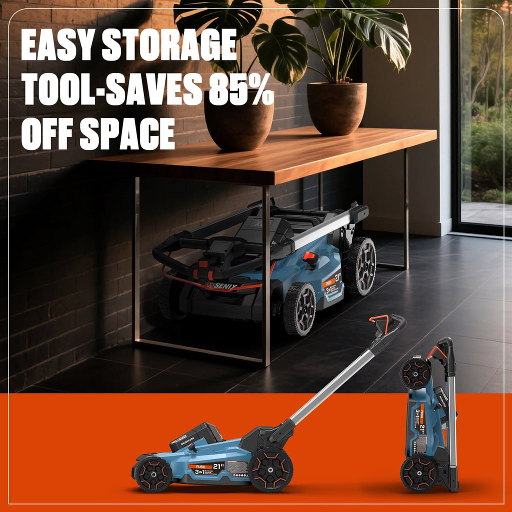 SENIX X6 60V 21 Self Propelled Lawn Mower , 8Ah Battery & Rapid 8A Charger, 3-in-1 Brushless, Smart LED Display, 7-Height Adjustment, 3-Mode, Variable Speed Push Mower