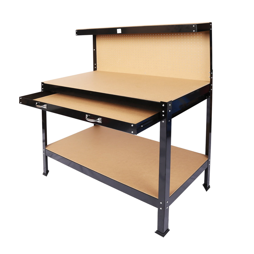 LANKANG  Steel Workbench with Drawer and Peg Board 300 LBS Capacity Heavy Duty Tool Storage Table for Garage Workshop