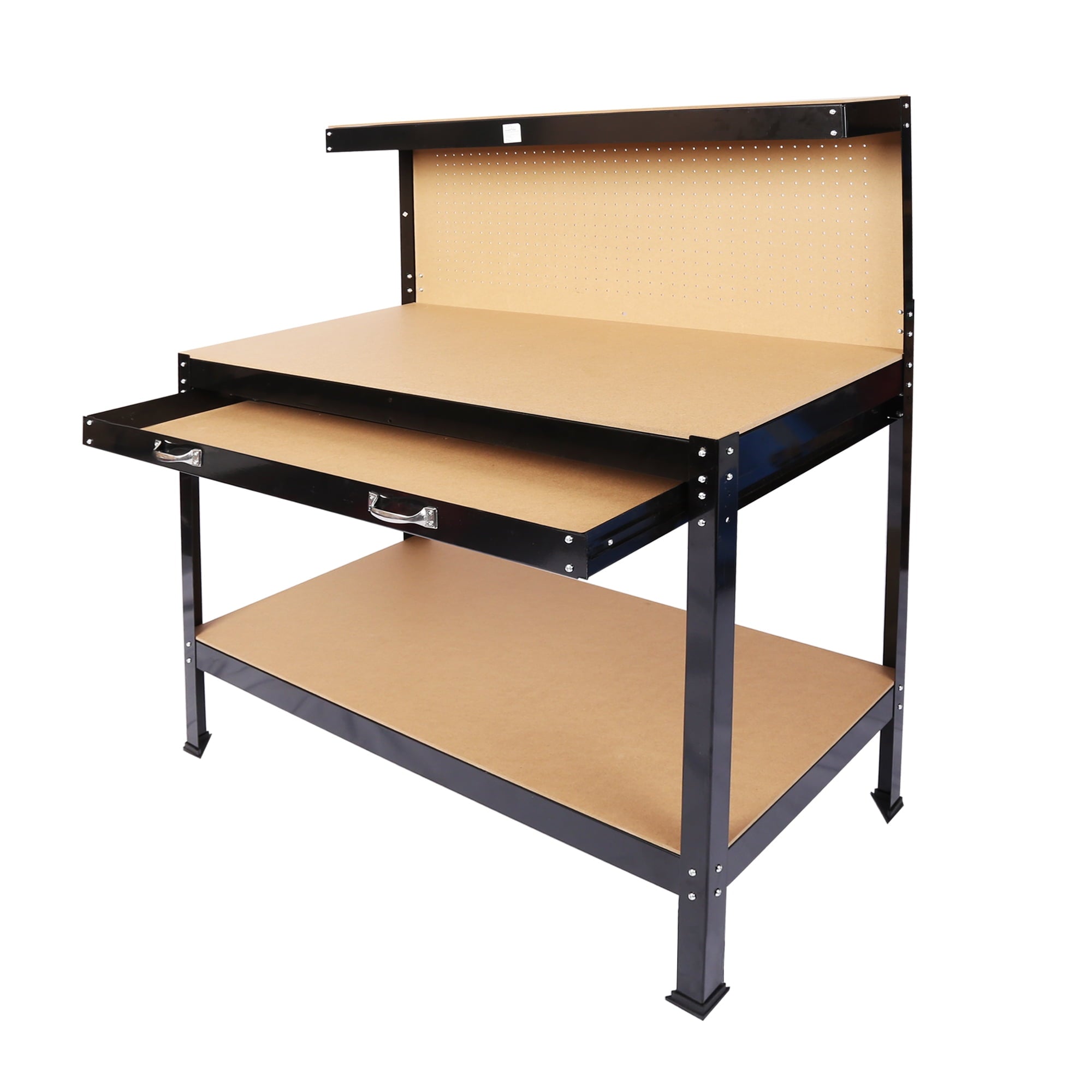 LANKANG  Steel Workbench with Drawer and Peg Board 300 LBS Capacity Heavy Duty Tool Storage Table for Garage Workshop